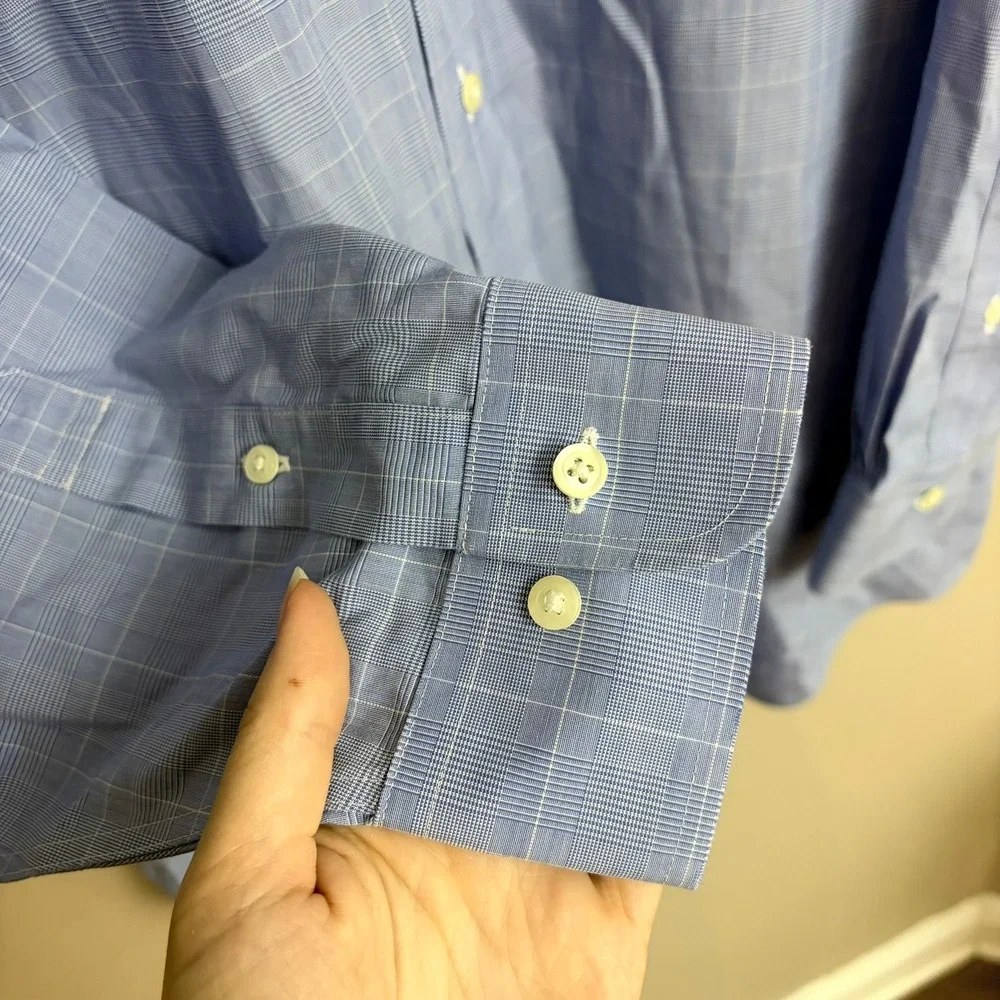 Brooks Brothers Regent Oxford Shirt 16.5-32/33 Blue Windowpane Made USA